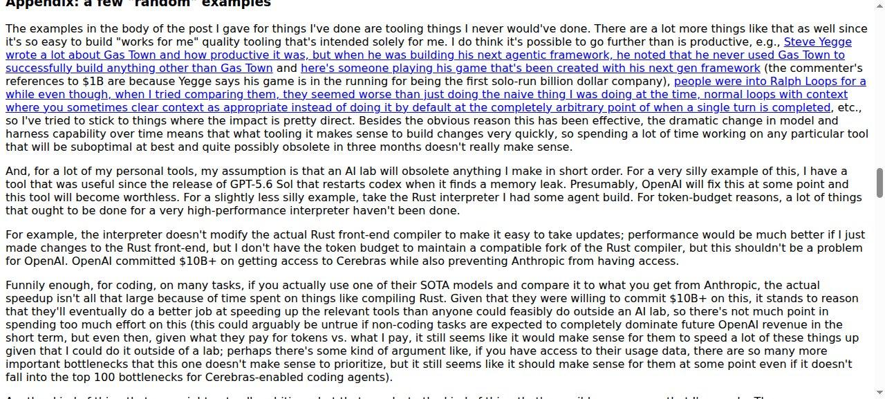 Dan Luu's appendix replying to Yossi Kreinin, with the lines about a poor speedup and things that were previously too expensive highlighted