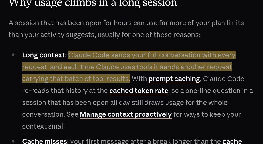 The Claude Code cost documentation, with the sentence saying Claude Code sends your full conversation with every request, and each tool use another request, highlighted